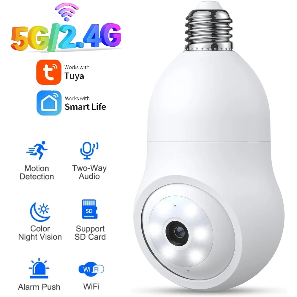 

Tuya Smart Life 5MP 5G E27 Bulb WiFi Camera Indoor PTZ IP CCTV Surveillance Camera Loop Record Motion Alert Humanoid Detection