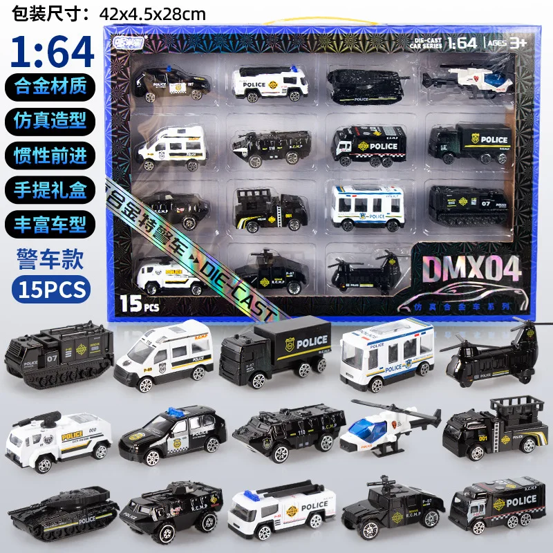 15 SZTUK Zestaw Samochodów Ze Stopu Symulacja Bezwładnościowy Samochód Inżynieryjny z Napędem Pull-back Samochód Strażacki Specjalny Samochód Policyjny Zabawka Prezent dla Dzieci