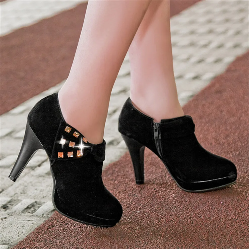 New Women Ankle Boots High Heels Female Platform Rhinestone Decoration Short Booties Casual Ladies Boats Mujer Plus Size 32-45