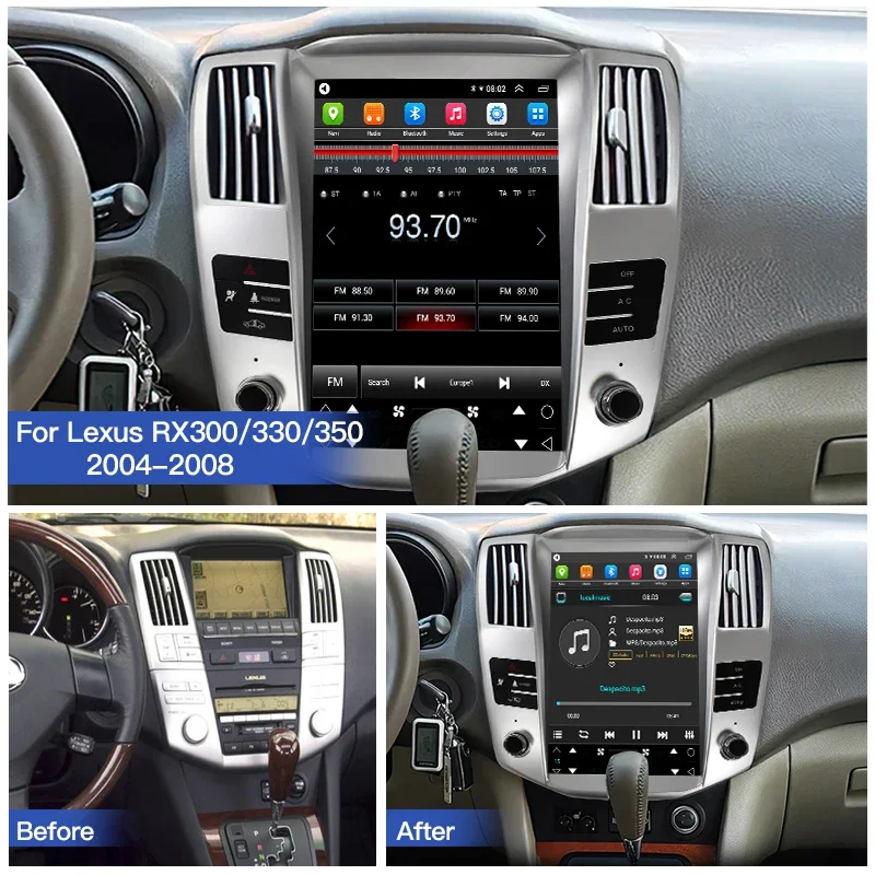 Vertical Screen Android 14 Car Multimedia GPS Player Radio for Lexus RX300 RX330 RX350 RX400 Toyota Harrier with Carplay