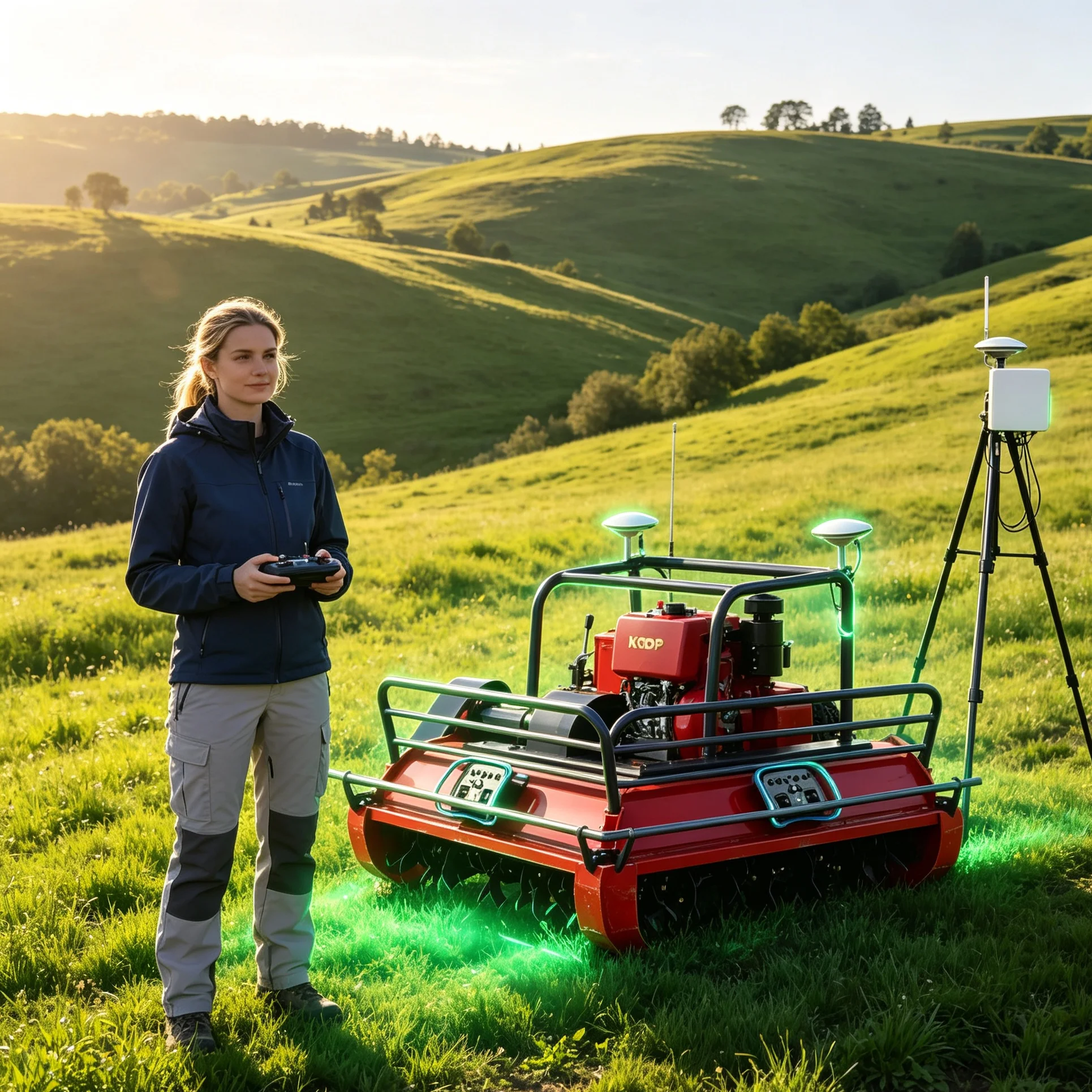 Tondeuse à gazon 1200GPS rouge personnalisée, conception télécommandée à propulsion automatique permettant de programmer la tonte pour les grands espaces