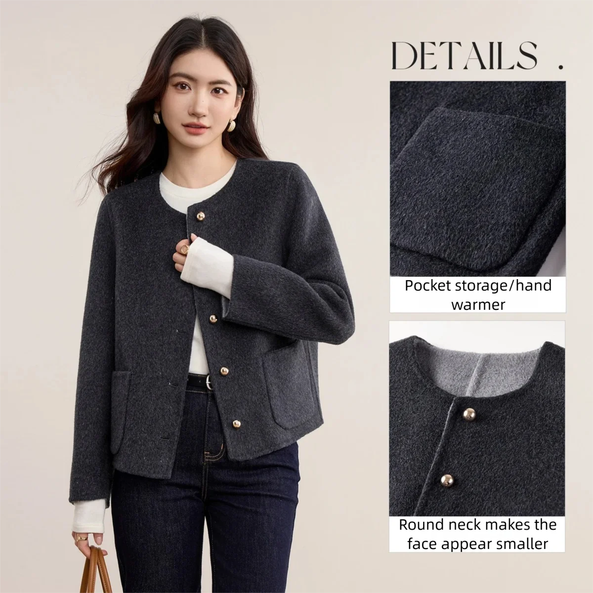 SENTUBILA Two-side Woolen Coats for Woman 2025 Autumn O Neck Single Breasted Jackets Ladies Overcoats Women's Clothing W54OG2433