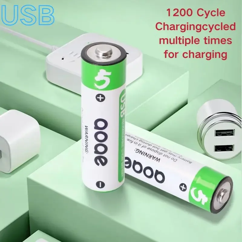 AOAE 1.5V USB 3500mWh Lithium Battery AA Rechargeable Batteries with 4-in-1 USB Cable for Smoke Detector Game Machine Camera