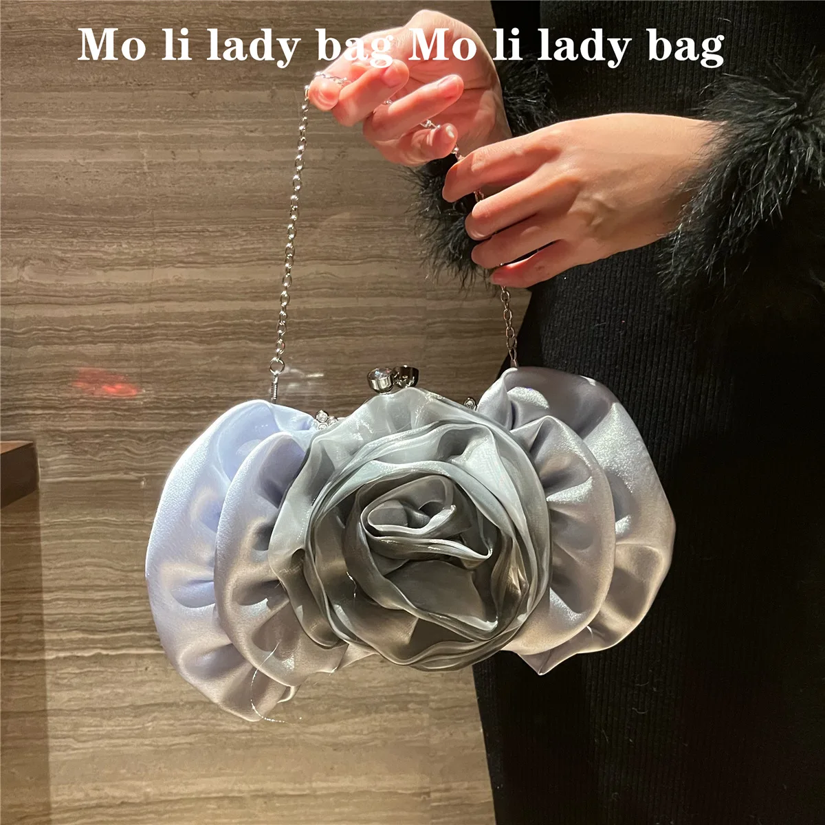 

Luxury Design Ladies Evening Bags Fine Rose flower Silver Purple Red Bridal Clutch Small Handbags For Women Party Shoulder Bag