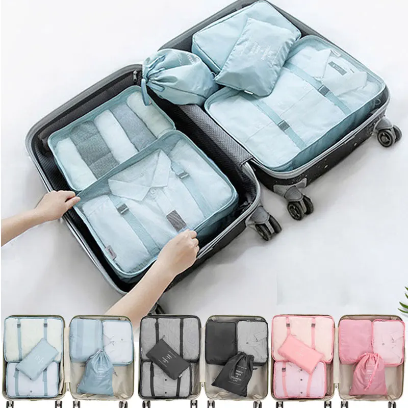 8/7Pcs/Set Baggage Packing Cube Travel Bags Large Partition Pouch Packing Cube Storage Bags Waterproof Clothes Finishing Kit