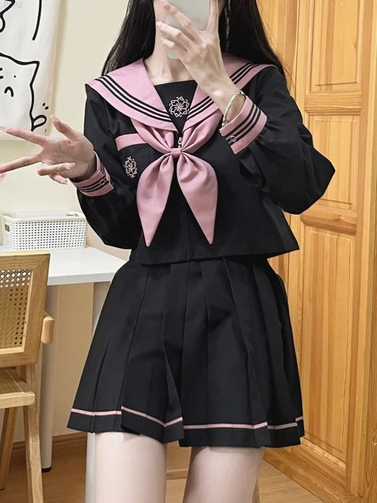 

Black Japanese Kawaii Lolita Skirts Set Women Korean College Style Skirt Suit Female Long Sleeve Blouse + Party Mini Skirts 2024