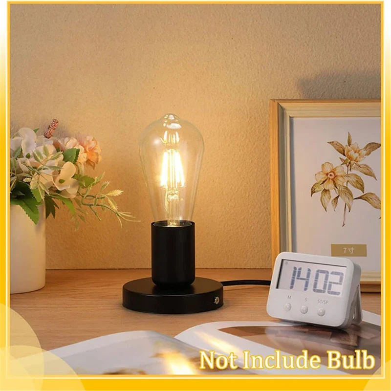 2PCS E27 Lamp Holder Black Metal Desktop Lamp Base  Screw Light Bulb Holder with Cord on Off Switch Plug for Holding Bulb Room