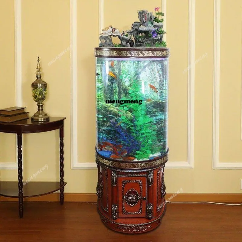 

round straight ornament, flowing water floor fish tank, ecological no-change aquarium box, medium-sized living room