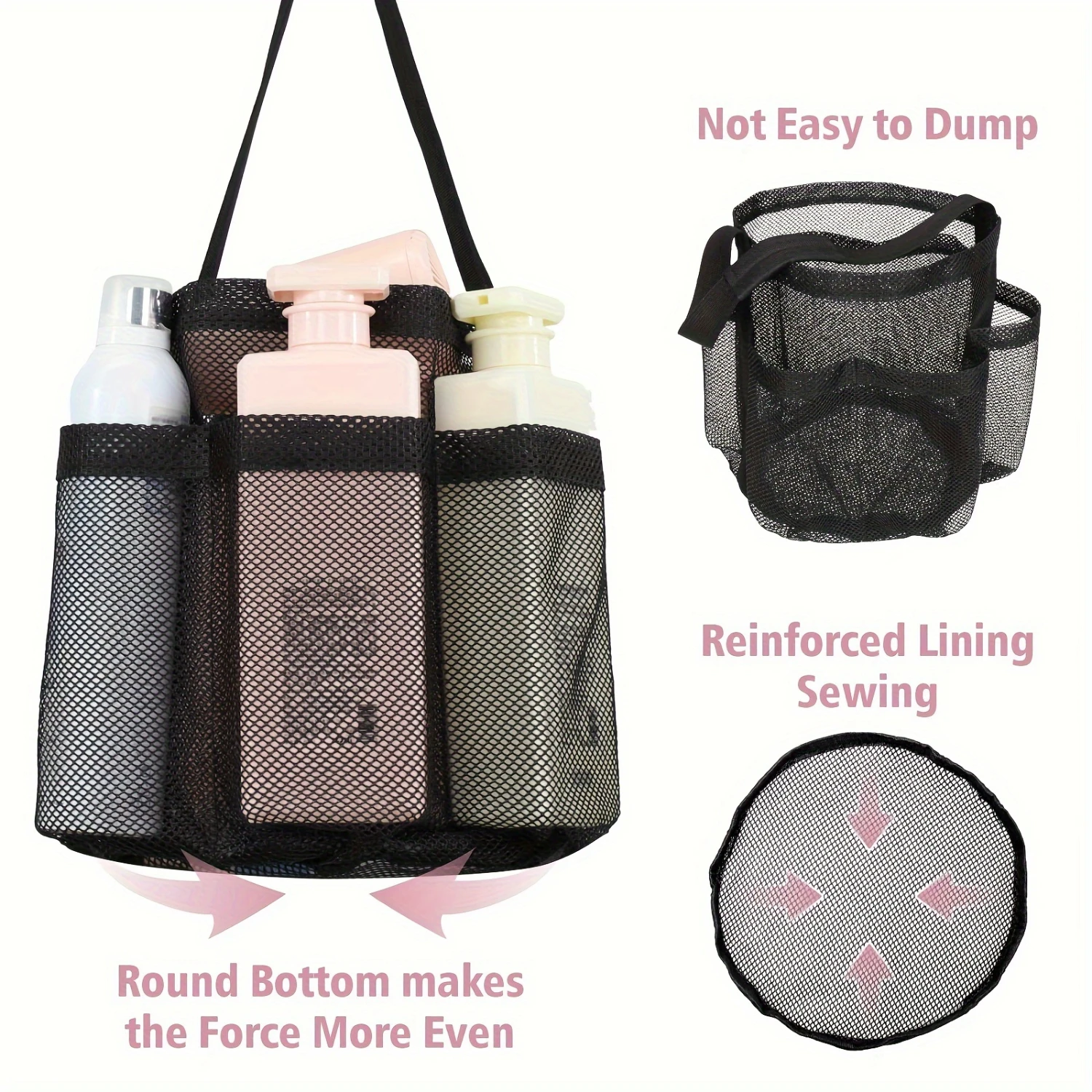 Mesh Shower Caddy Portable, Large Capacity Shower Basket Tote For College Dorm Room Toiletry Gym , Shower Bathroom Caddy Bag Wit