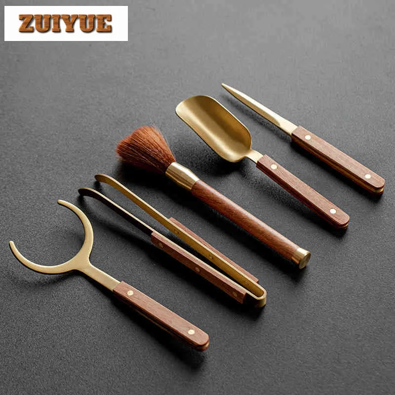 

5pcs/set Tea Ceremony Heat-resistant Kung Fu Tea Tools Wooden Chinese Gongfu Teaspoon Tea Tong Needle Set Tearoom Supplies Craft