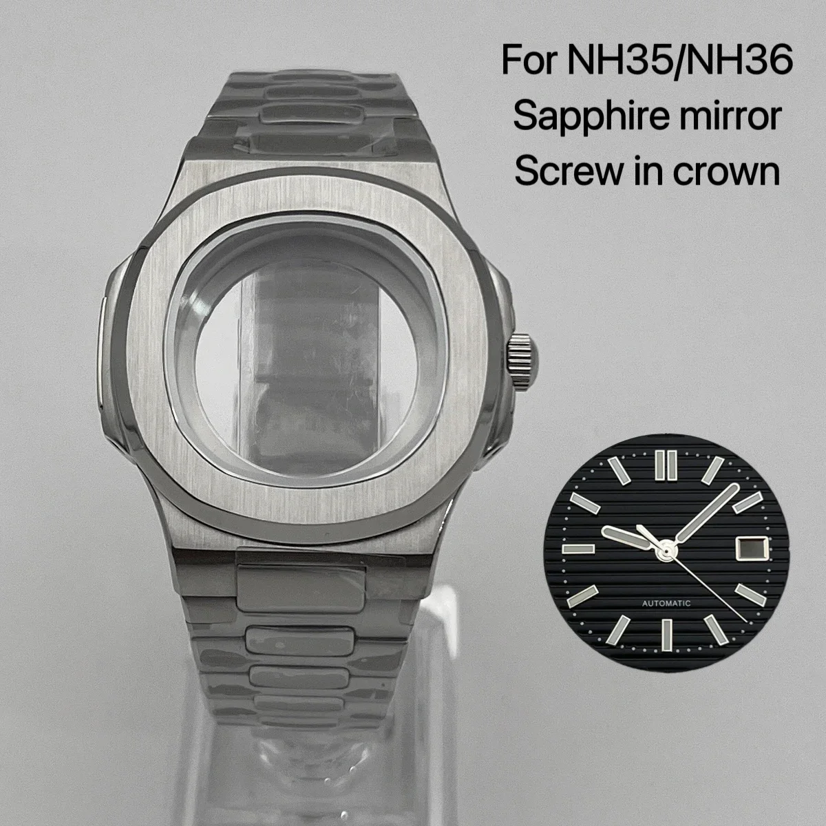 41mm nh35 caso dial mãos pulseira de aço inoxidável vidro safira à prova dwaterproof água para mod nautilus montagem acessórios movimento nh36