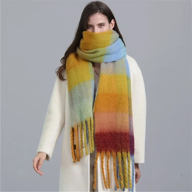 Autumn Winter Imitation Cashmere Plaid Scarf for Men Women Tassel Long Scarves Fashion Necklaces Shawl Intensification Warm Wrap