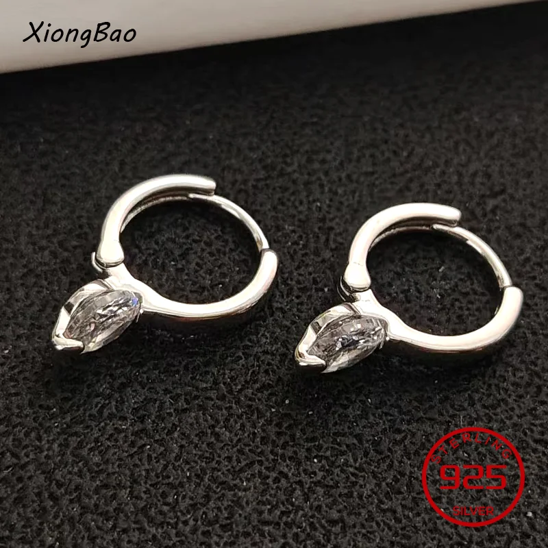 

925 Sterling silver earring Tiny CZ Ear Buckle Daily Jewelry Cute Small White Zircon Single Stone Round Hoop Earrings For Women