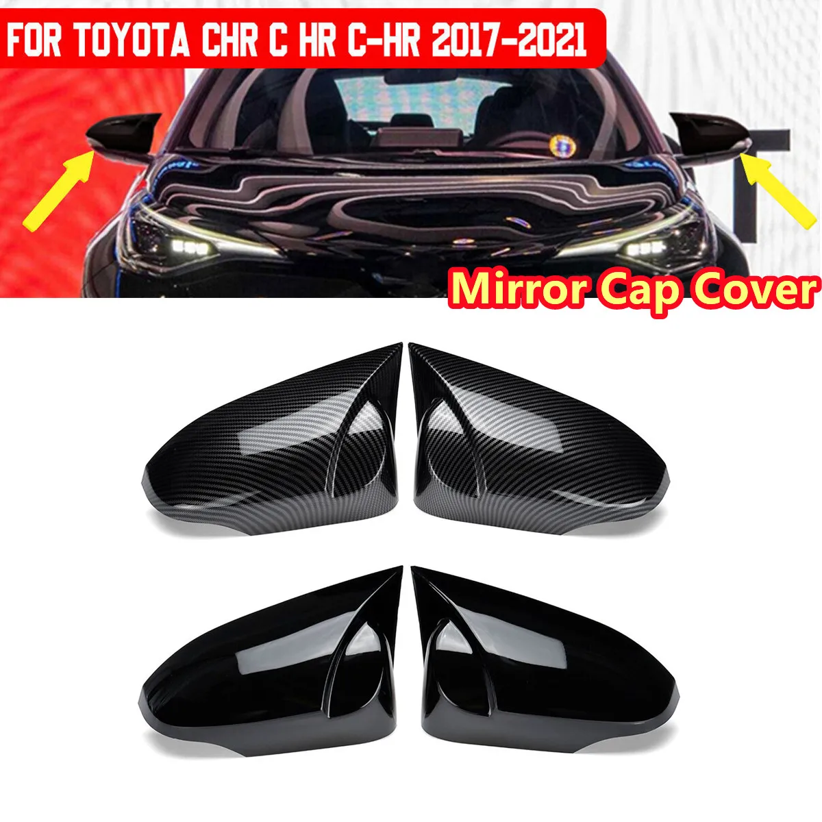 Pair Mirror Cover For Toyota CHR C HR C-HR 2017 2018 2019 2020 2021 Horn Rearview Mirror Cover Car Wing Side Door Mirror Caps