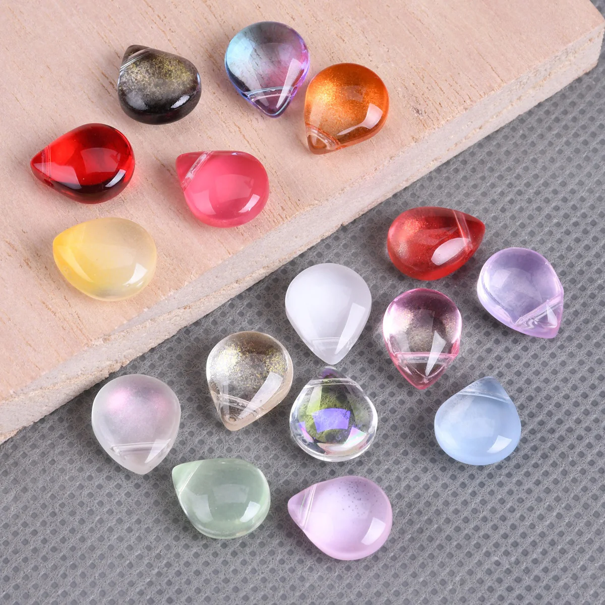 10pcs Flat Teardrop Shape 10x12mm Lampwork Crystal Glass Loose Pendants Beads Lot For Jewelry Making DIY Crafts Findings
