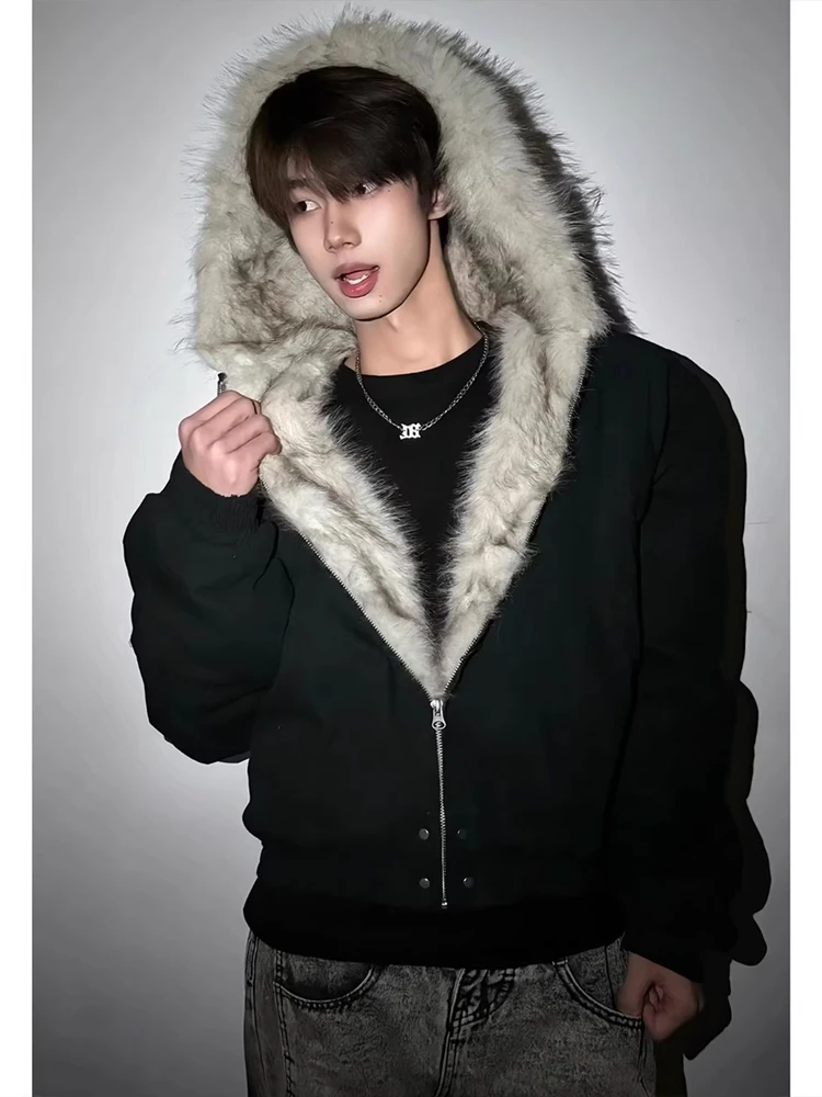 

Bla Hooded ort Thiened Fce Lined Хлопковое мужское зимнее теплое пальто с меховым воротником Молодежная модная повседневная верхняя одежда