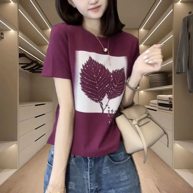 Rotes Bügel-T-Shirt aus reiner Baumwolle für Damen, Sommer, New Age-Reducing, modisches, trendiges Schlankheits-Top