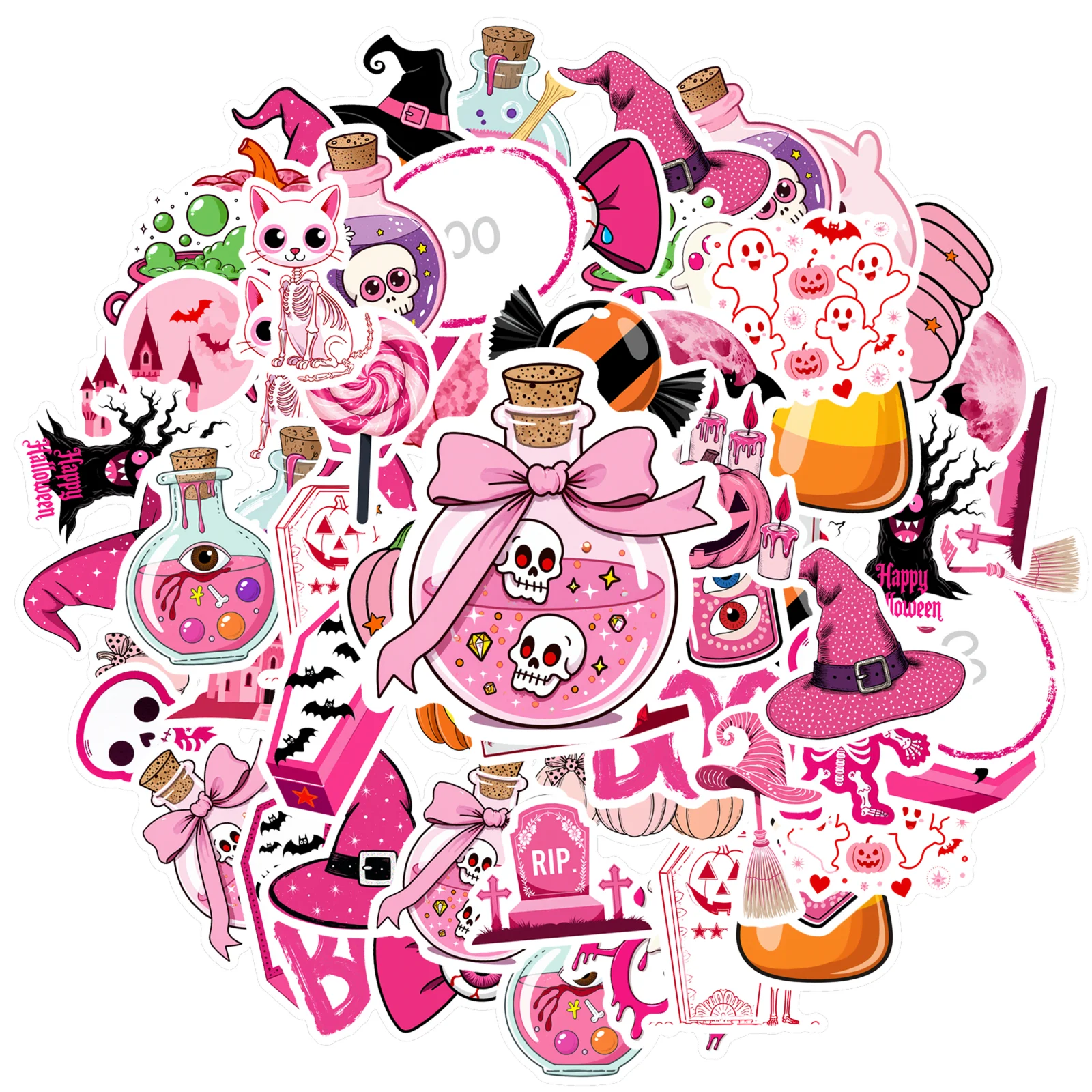 35 Stück Cartoon-Halloween-Aufkleber, verspielte Hexe, Lehrer, Belohnungsaufkleber, Aufkleber für DIY, Telefon, Gitarre, Laptop, Notebook