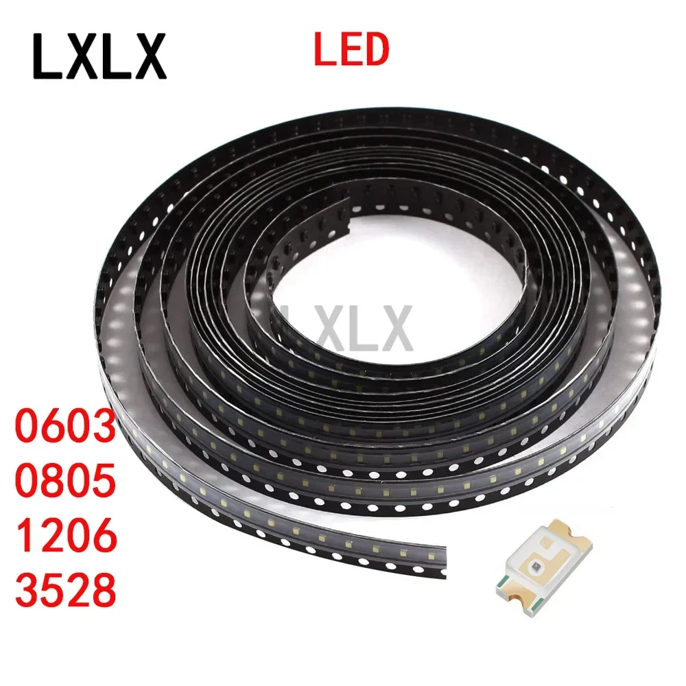 1000 szt. Dioda elektroluminescencyjna 0402 0603 0805 1206 1210 3528 SMD diody LED jasny żółty czerwony zielony niebieski biały