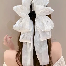 Large Mesh Bow Hair Claw Clip Sweet Elegant Simple Hairpin Women Ponytail Hair Crab Clip Girls Ribbon Non-slip Hair Accessories