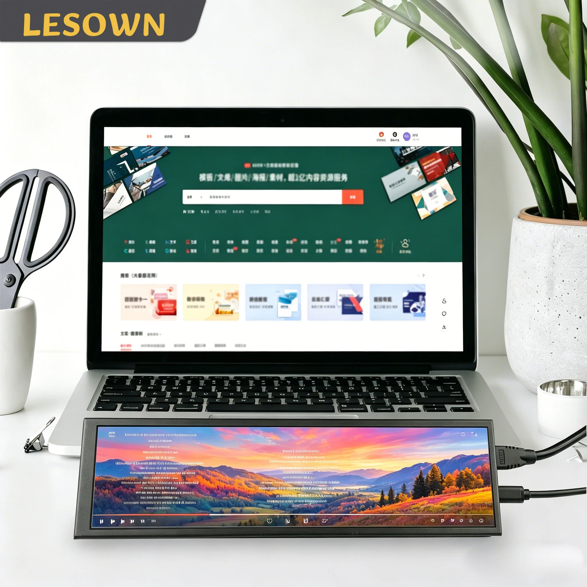 

LESOWN Portable Ultra Slim 8.8 Inch Stretched Monitor Bar Display External Mini Secondary Monitor for Laptop Additional Screen