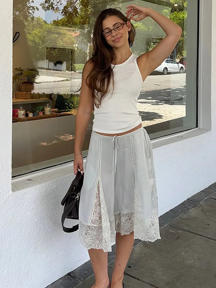 Lace Patchwork Shorts Women's Satin Pants Trim Bermuda Trousers High-Waisted Drawstring Loose Casual Wide-Leg Summer Wear