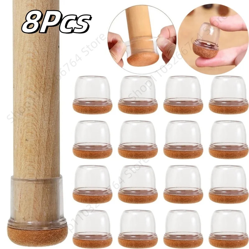 8Pcs Chair Leg Protective Cover TPE Thicken Silicone Furniture Foot Legs Cover Floor Protector with Wrapped Felt Bottom