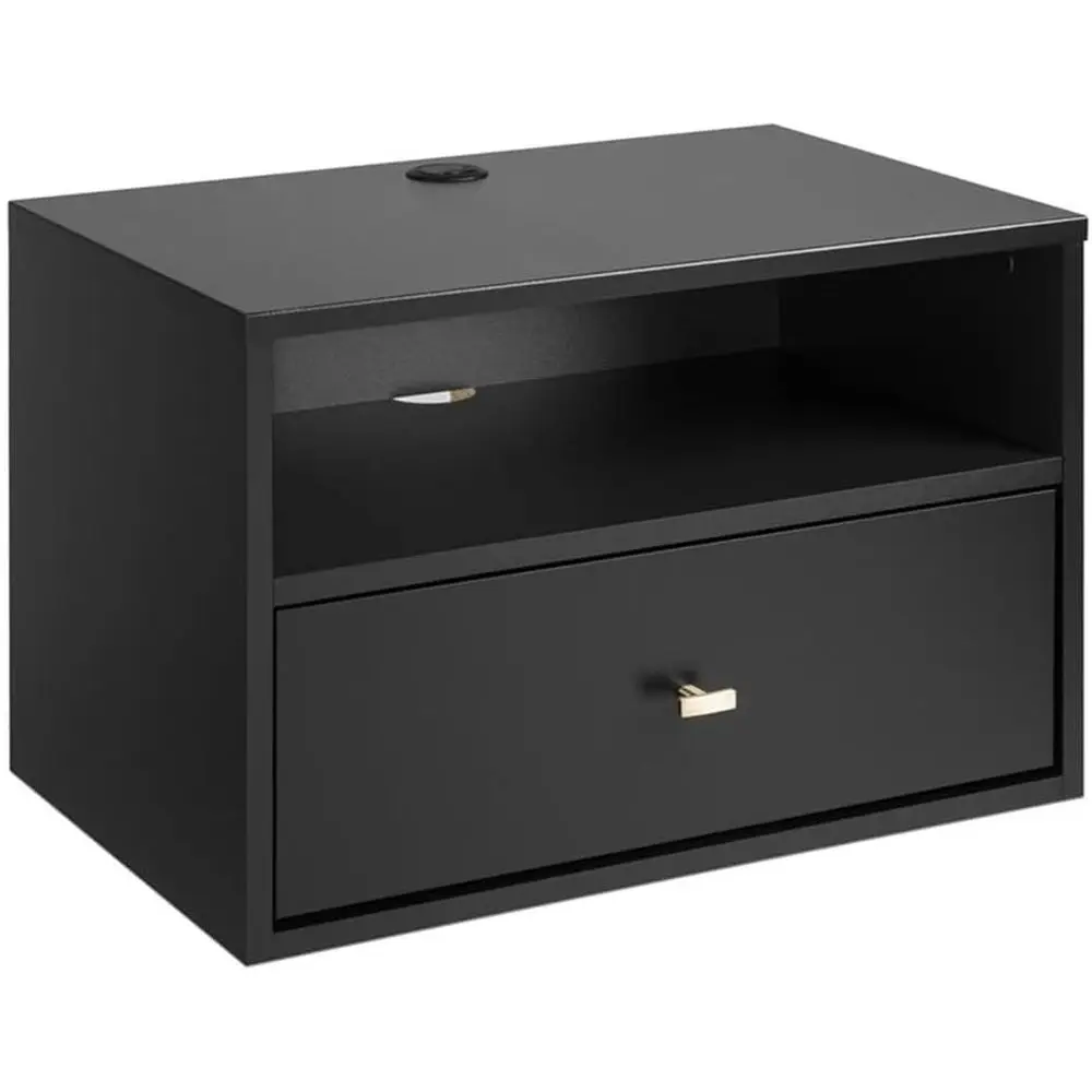 

Wall Mounted Floating Nightstand with Drawer and Open Shelf, Modern Bedroom Furniture, Black Finish, 15"D x 22.5"W x 14.5"H