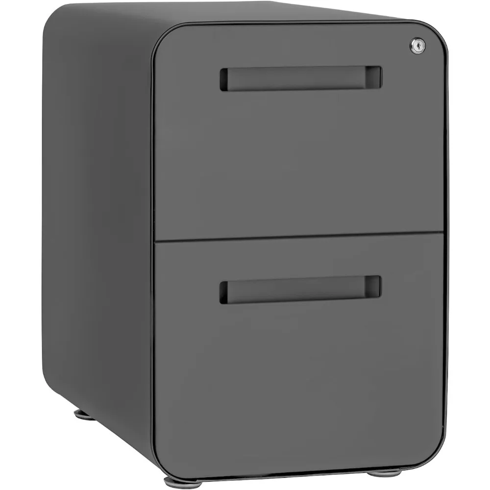 2 Drawer Mobile File Cabinet with Lock - Under Desk Metal Filing Cabinet, Legal/Letter File Folders, Wheels and Stationary Feet