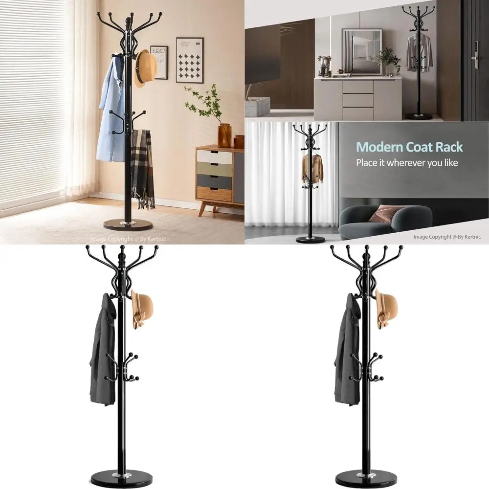 

Прочная металлическая вешалка для одежды с 18 крючками и мраморным основанием для дома, офиса или общежития — идеально подходит для шляп, пальто и сумок