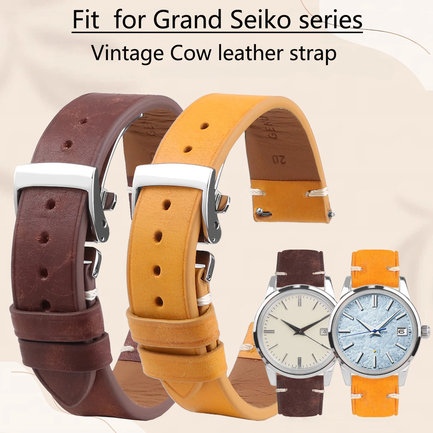 Retro Cow leather Watch Band for Grand Seiko SBGA407G SBGA211G SBGP009G SBGX261G SBGX353G gs series straps19/20 /21mm Bracelet
