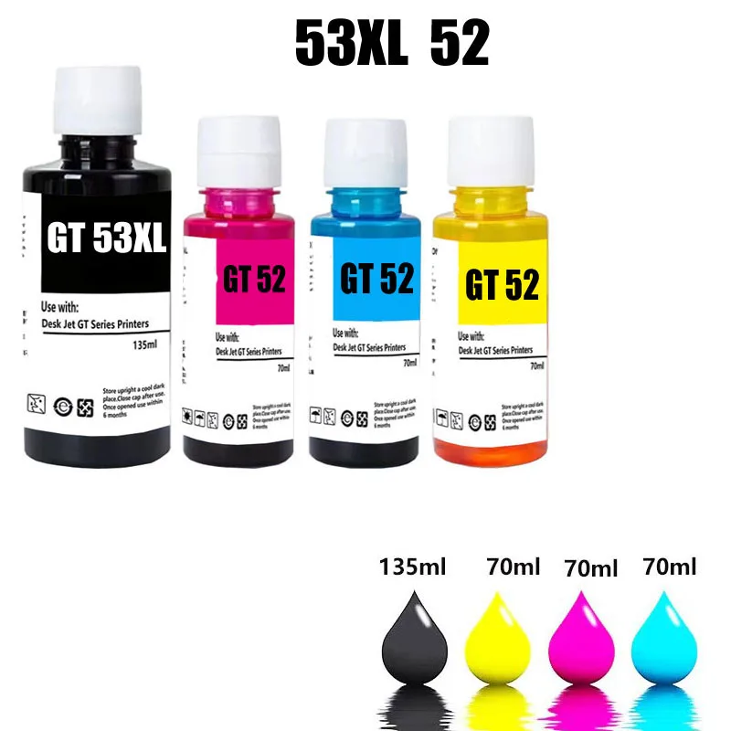 GT53XL GT52 Refill Ink For HP GT5820 GT411 GT582 GT410 518 519 510 531 672 726 755 798 Printer GT53XL GT52 Refill Dye Ink