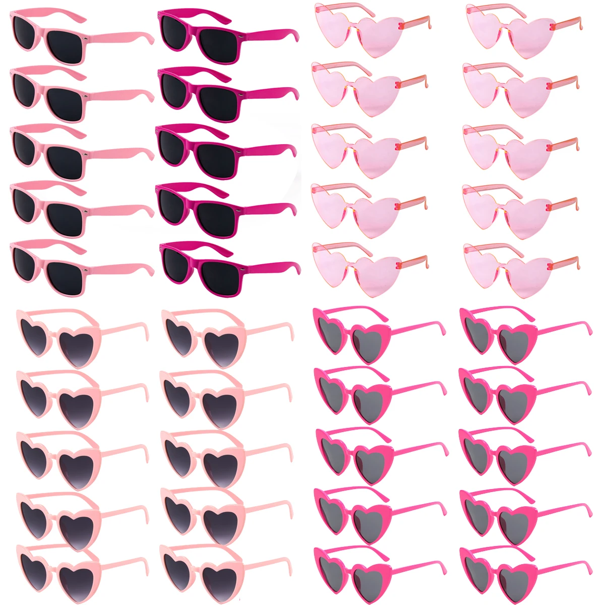 

10pcs Rose Red Pink square Heart Shape Sunglasses Bachelorette Party Glasses wedding Valentine's Day Bridal Shower Photo prop