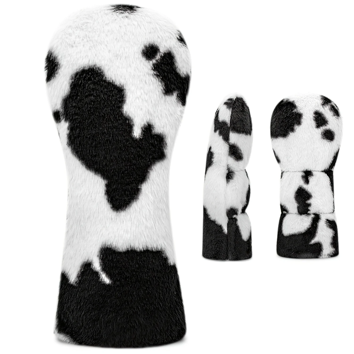 1pc/4pcs Fluffy Cow Print Golf Club Head Covers, Soft Plush Black-And-White Spotted Golf Sleeves, Rotatable Number Tags