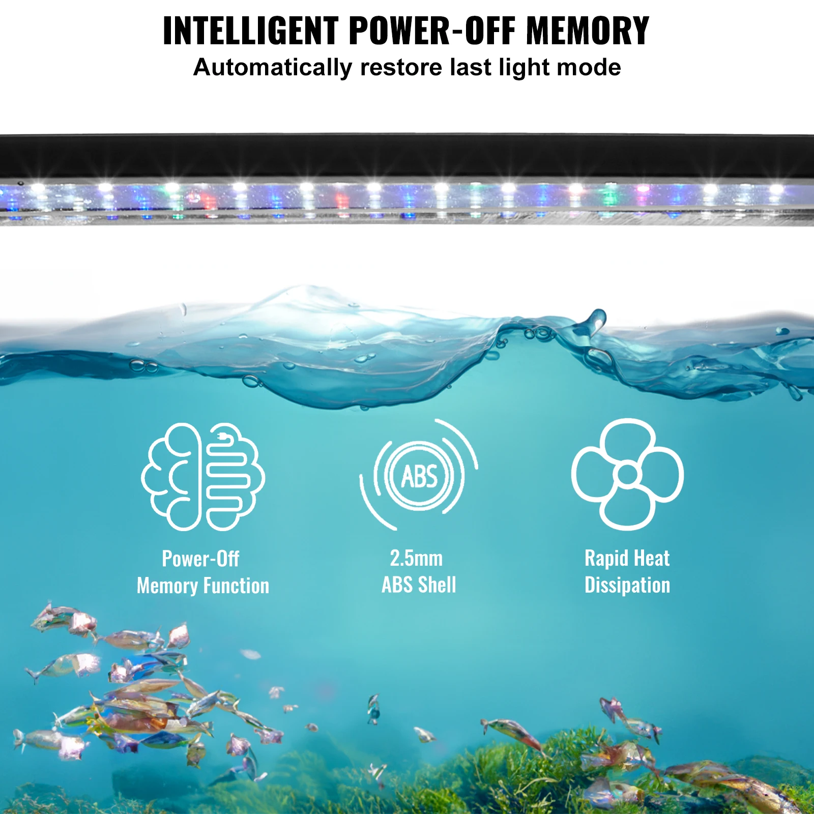 VEVOR Aquarium Licht, 18 W Vollspektrum Aquarium Licht mit 5 Stufen Einstellbare Helligkeit, Timer & Power-Off Speicher, mit ABS Shell Ausziehbare Halterungen 61-76 cm Süßwasser Süßwasser-Fischtank