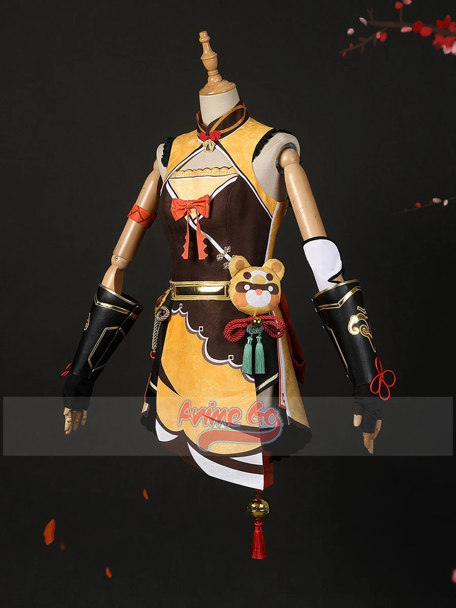 Game Genshin Impact Xiangling Cosplay Costume Dress Women Girls Jacquard Outfit C02809-AA