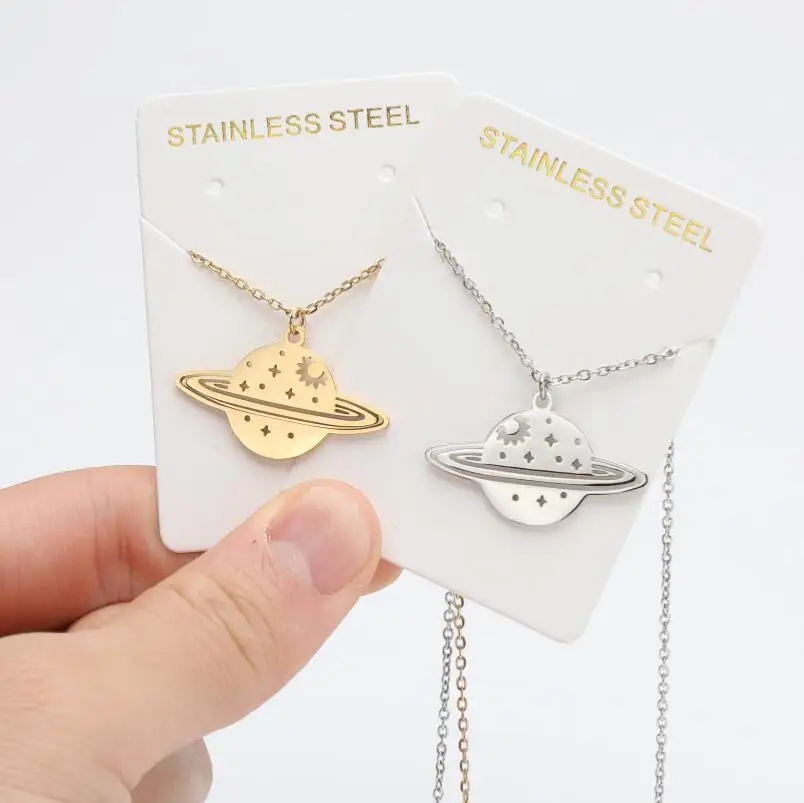 Planet Saturn Star Charm Chokers Necklaces For Women Stainless Steel Chain Pendant Fashion Necklaces 2023 Collares Para Mujer