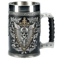 Medieval Viking Retro 3D Sword Skull Beer Mug With Stainless Steel Insert Resin Big Capacity Coffee Cups Men's Halloween Gift