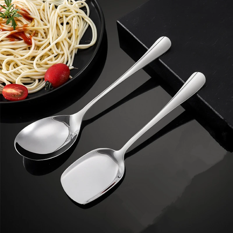 

Round/Square Stainless Spoon Large Buffet Spoon Mirror Polishing Long Handle Multi function Serving Spoon Household Cutlery