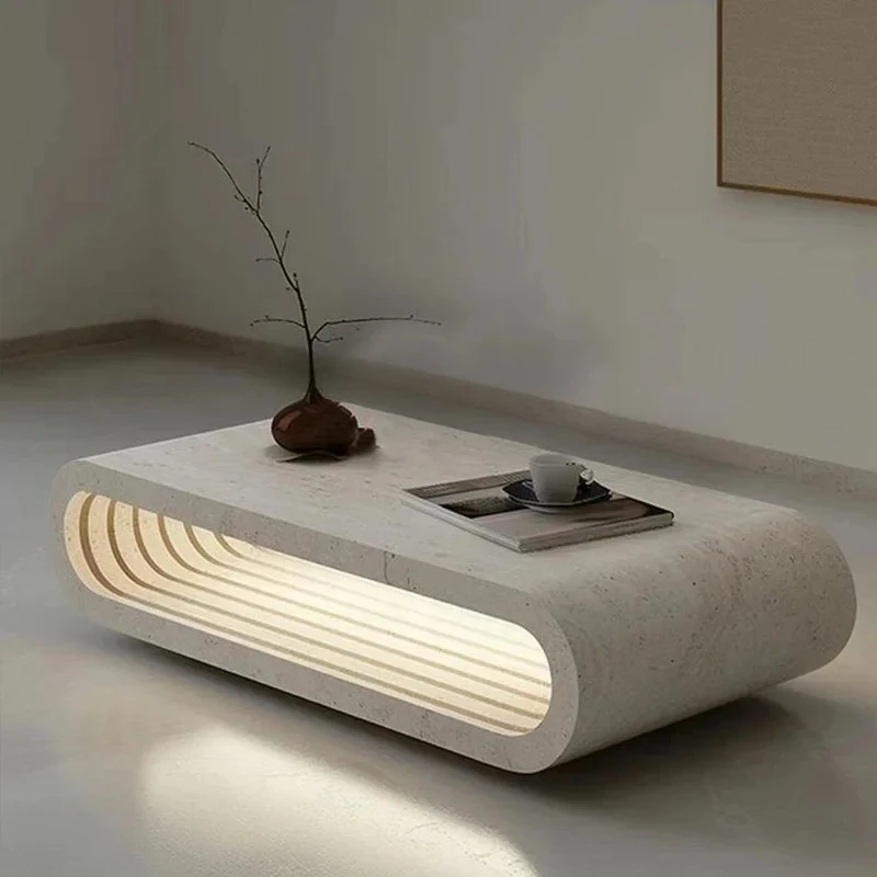 

Travertine U-shaped living room coffee table combination luminous jade walnut light luxury Nordic villa coffee table