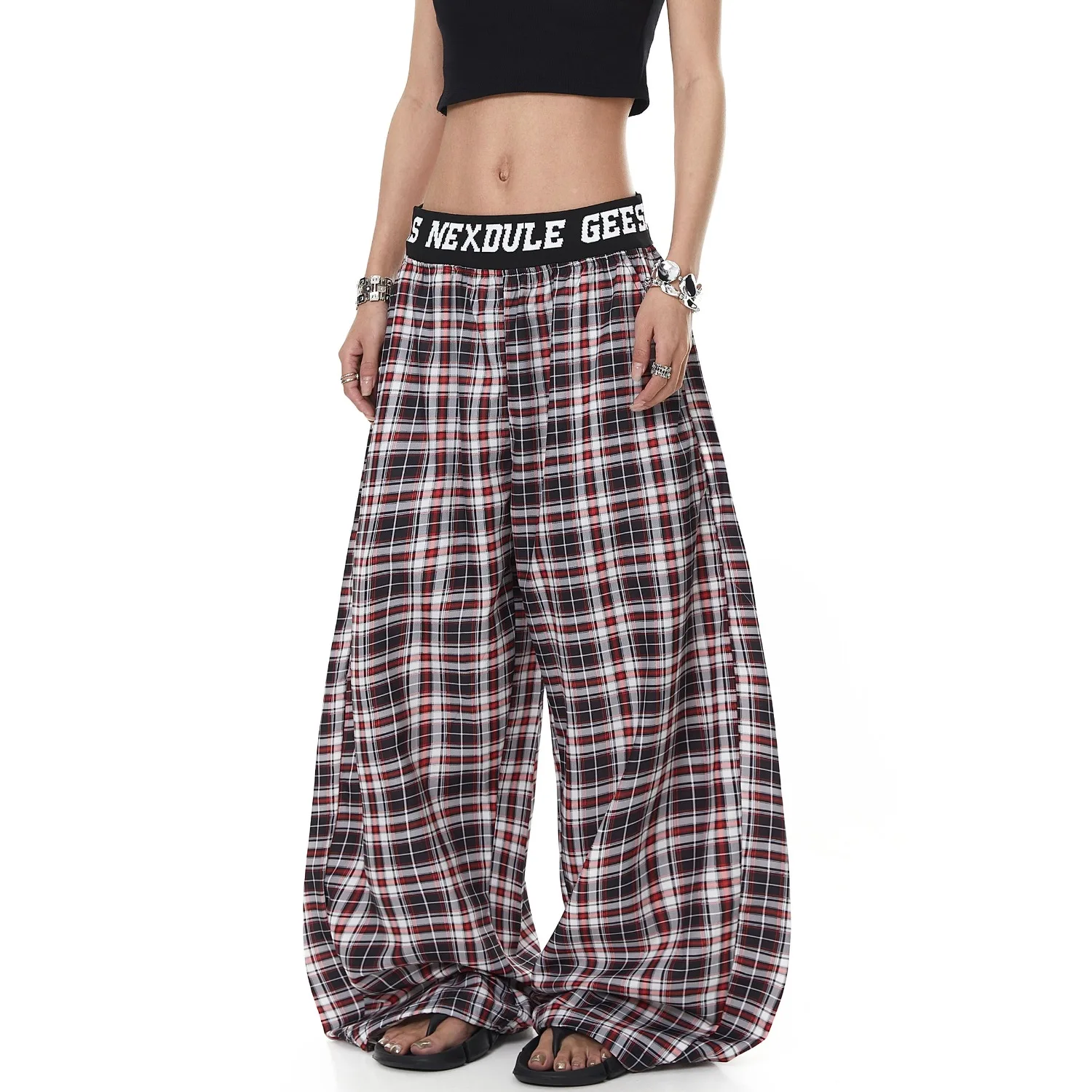 2026 Summer Women's Checkered Casual Pants High Street Y2k Trendy Thin Sweatpants American Loose Wide-leg Pants for Men Women