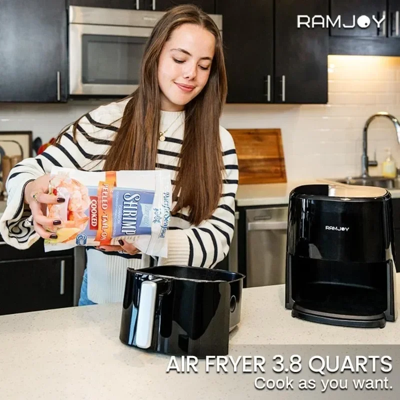 RAMJOY Air Fryer 3.8 Quarts for 1-2 people, 8-in-1 Functions, Air Fry,Roast, Bake,Broil, Preheat, Shake, Digital Small Air Fryer