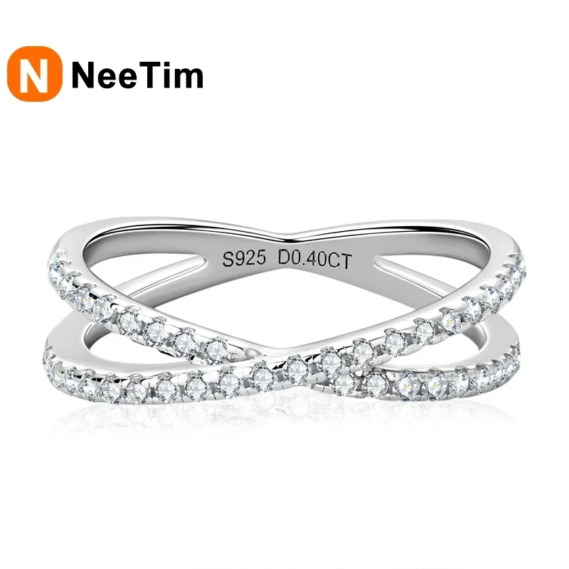 NeeTim Full Moissanite Diamond Rings 100% S925 Sterling Silver with 18K Gold Plated Band Wedding Ring Party Jewelry for Women