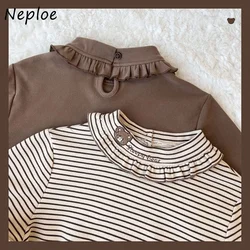 Neploe Kawaii Little Bear Embroidery Sweaters Sweet Fungus Striped Knitted Pullover Y2k Long Sleeve Bottoming Tops Women