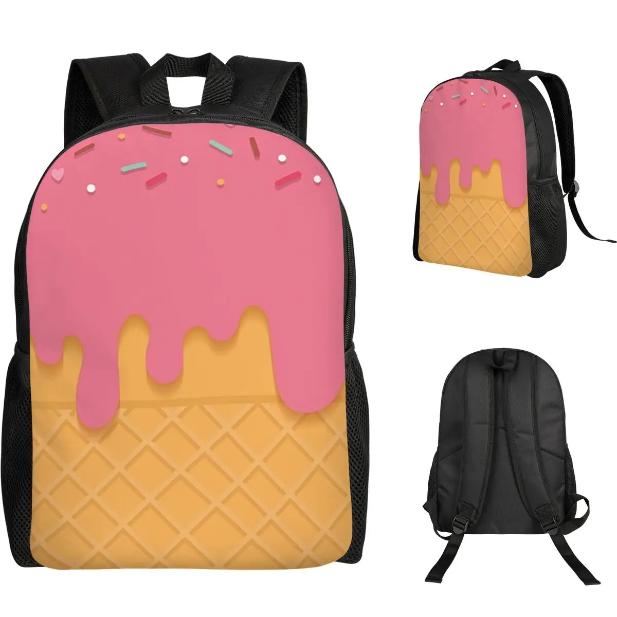 Pink Ice Cream Student Backpack School Bag Hiking Travel Daypack for Boys Girls Fashion Bookbag Shoulder Bags