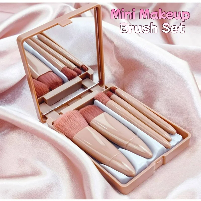 Portable Mini Makeup Brush Set With Mirror Foldable Travel Cosmetic Brushes Soft Synthetic Hair For Face Eyes Make Up Tool