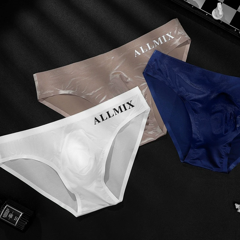 ALLTOOALL 3 PCS/SET Men's Sexy Seamless Underpants Transparent Thin Underwear Ice Silk Letters Briefs Bresthable Panties