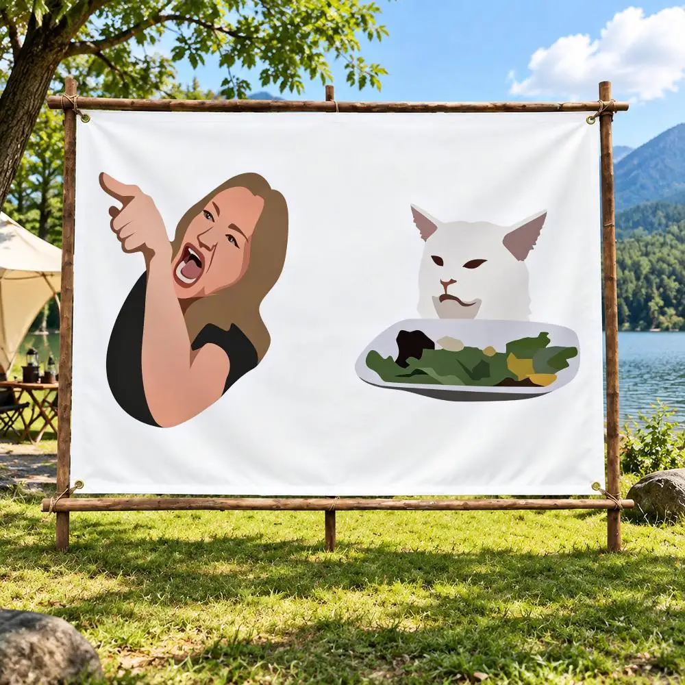 Meme W-Woman Yelling At Cat Meme Flags Banner Decor for Bedroom,Garden,Party,Club,Indoor Outdoor, Fan Gift