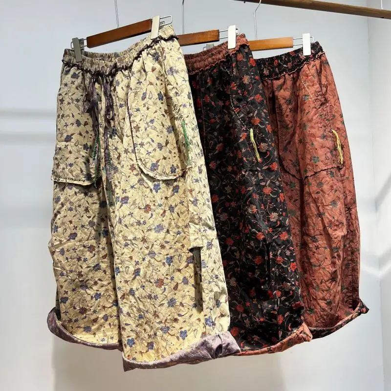 Original Design Vintage Jacquard Loose Ankle-length Pants Spring Arts Style Women Elastic Waist Floral Harem Pants Good Quality