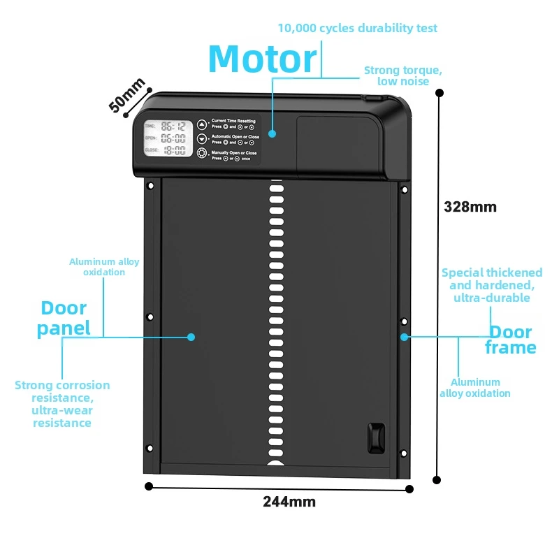 Black Metal Waterproof Windproof Smart Chicken Coop Door, Timer Automatic Closure, Low Power, for Small Animals